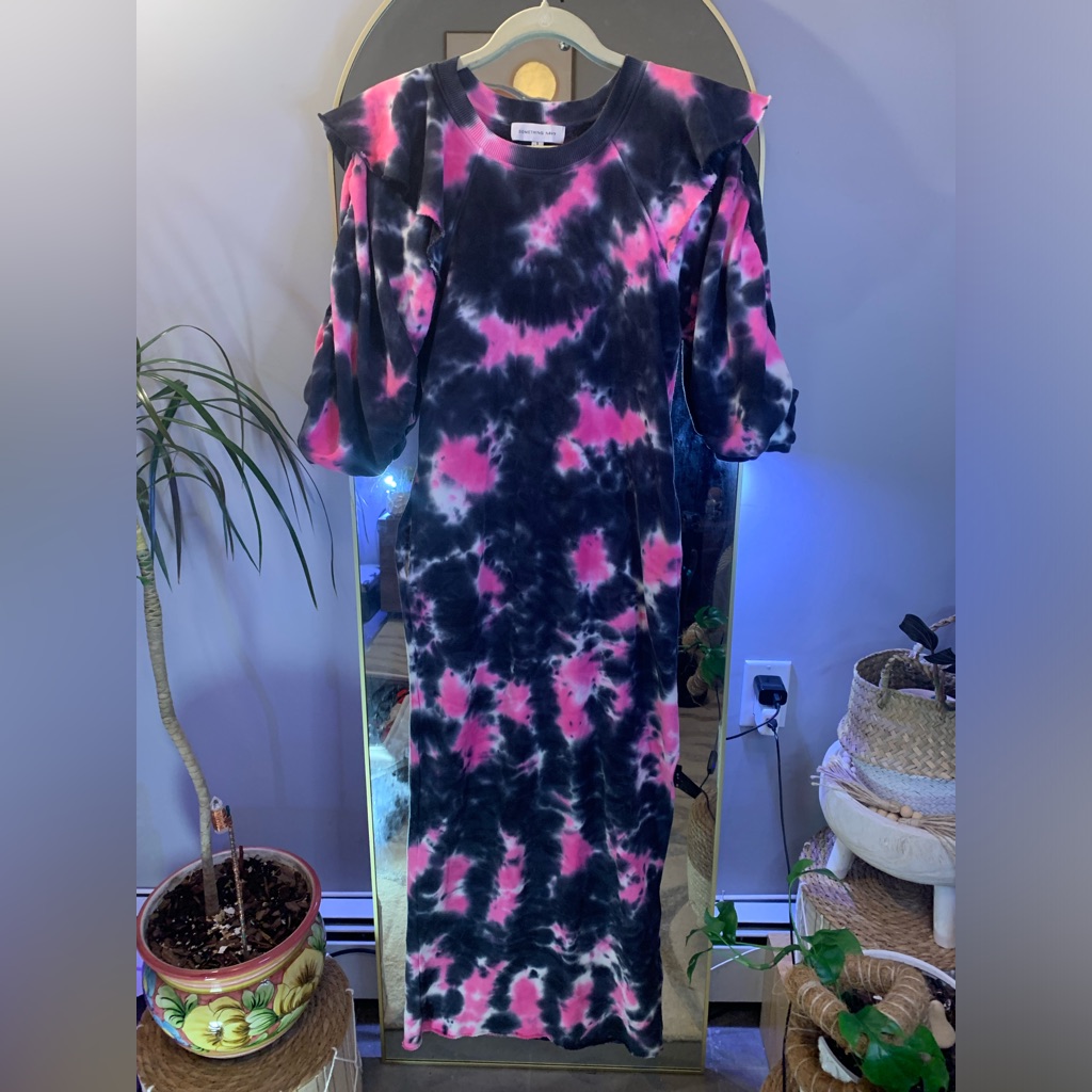 Nwot Something Navy Meghan Tie Dye Ruffle Sweatshirt Dress Anthropologie